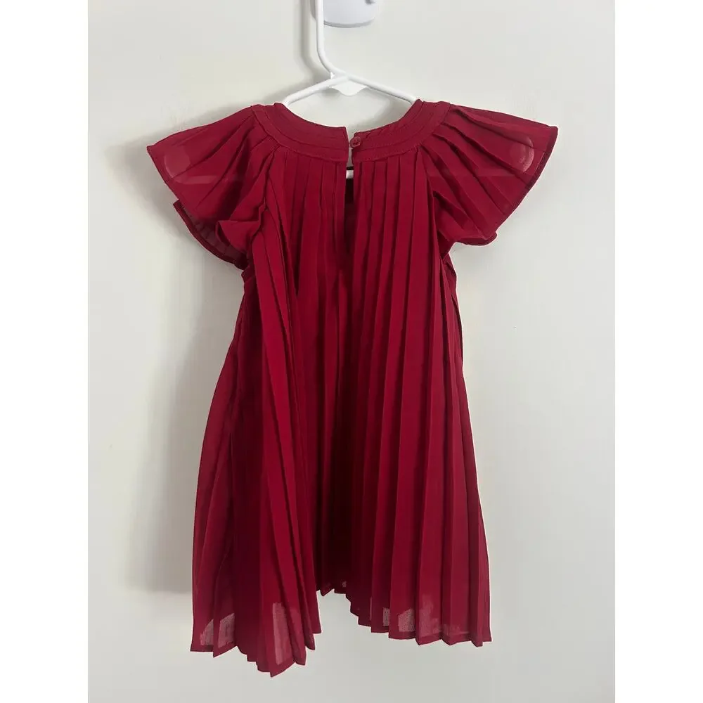 Mudpie Infant Girls 6-9 months Claret Pleated Dress – Holiday Party Outfit NWT